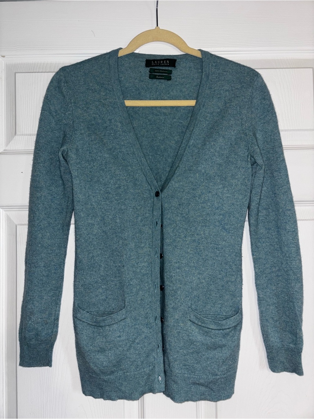 Lauren Ralph Lauren Teal-Blue V-Neck Button Cardigan